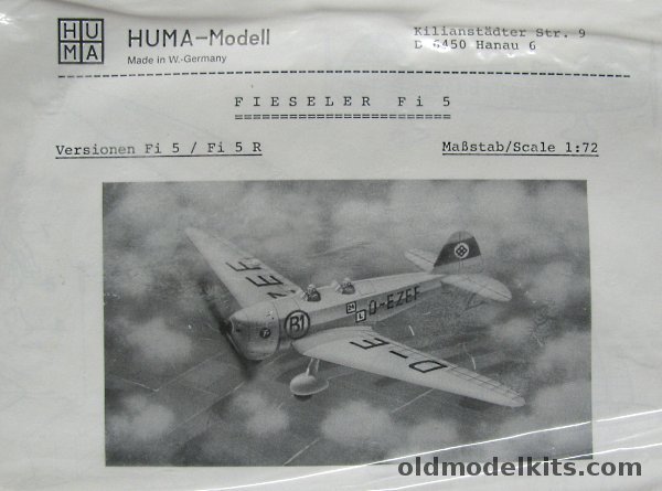 Huma Model 1/72 Fiesseler Fi-5 / Fi-5R - Civil Light Aircraft Bagged, HM0017 plastic model kit